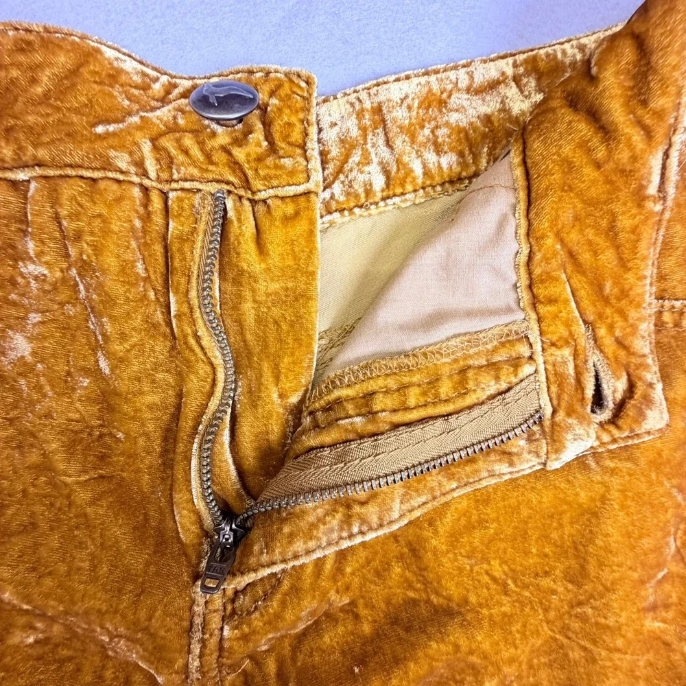 Free People Velvet Shorts Women Size 30 Mustard Yellow Gold Crushed Silk Blend - Picture 8 of 10